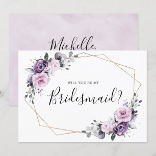 Dusty Lila Geometric kommer du bli min bridesmaid Inbjudningar