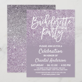 Dusty Lila Grått Faux Glitter Ombre Bachelorette Inbjudningar