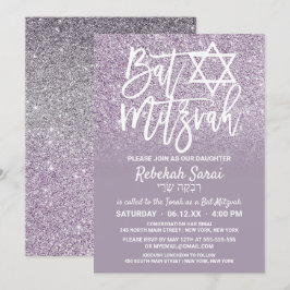 Dusty Lila Grått Faux Glitter Ombre Bat mitzvah Inbjudningar