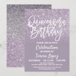 Dusty Lila Grått Faux Glitter Ombre Quinceañera Inbjudningar