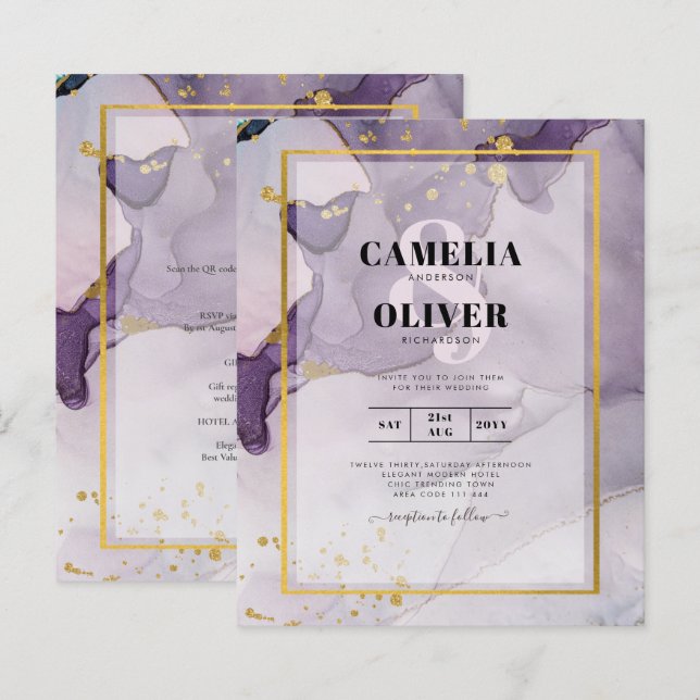 Dusty Lila Guld Alcohol BLÄCK Abstrakt Bröllop (Fram/baksida)