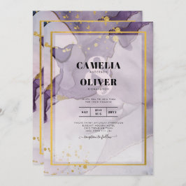 Dusty Lila Guld Alcohol BLÄCK Abstrakt Bröllop Inbjudningar