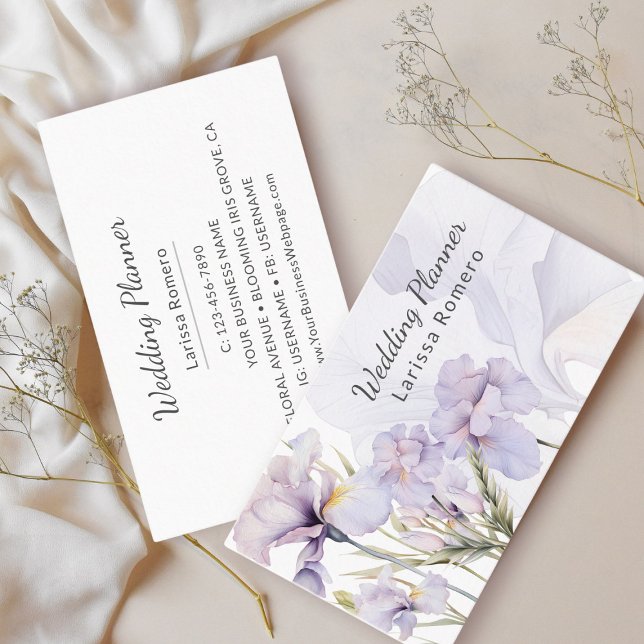 Dusty Lila Iris Watercolor Romantic Blommigt (Zazzle Dusty Purple Iris Watercolor Romantic Floral Calling Card 1)