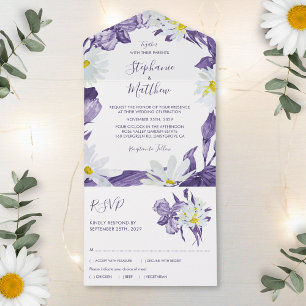 Dusty Lila Iris White Daisy Botanical Bröllop