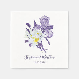 Dusty Lila Iris White Daisy Botanical Bröllop Pappersservett