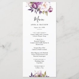 Dusty Lila Lavender Blommigt Boho bröllop Meny