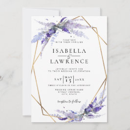 Dusty Lila Lavender Blommigt Guld Ram Bröllop Inbjudningar