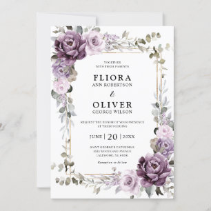 Dusty Lila Lavender Guld Geometric Bröllop Inbjudningar
