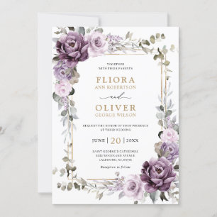 Dusty Lila Lavender Guld Geometric Bröllop Inbjudningar