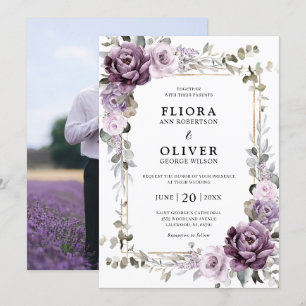 Dusty Lila Lavender Guld Geometric Bröllop Invit Inbjudningar