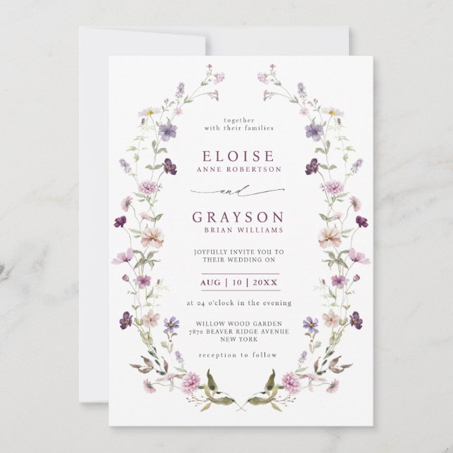 Dusty Lila Lavender WildblomGarden Wedding Inbjudningar (Framsida)