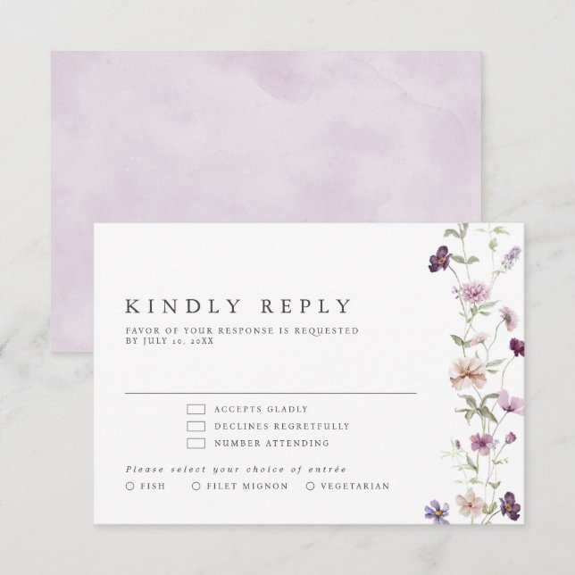 Dusty Lila Lavender WildblomGarden Wedding OSA Kort (Fram/baksida)