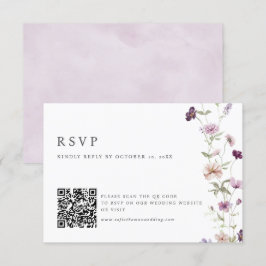 Dusty Lila Lavender Wildblomma Bröllop QR-kod OSA Kort