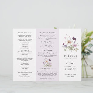 Dusty Lila Lavender Wildblomme Bröllopsprogram
