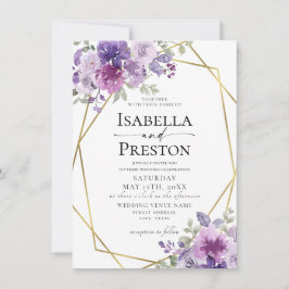 Dusty Lila Lilac Mauve Gold Foil Blommigt Bröllop Inbjudningar