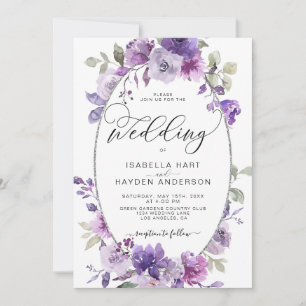 Dusty Lila Lilac MauveFloral Silver Foil Bröllop Inbjudningar