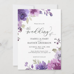 Dusty Lila Mauve Lilac Blommigt Boho Bröllop Inbjudningar