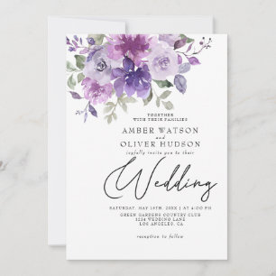 Dusty Lila Mauve Lilac Blommigt Garden Wedding Inbjudningar