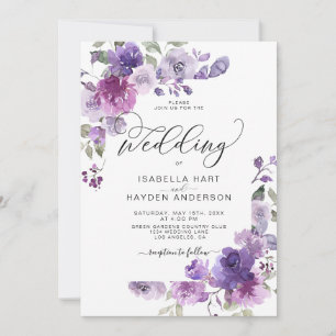 Dusty Lila Mauve Lilac Blommigt Romantic Bröllop Inbjudningar