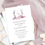 Dusty Lila, Mauve Pastel Formal Monogram Bröllop Inbjudningar<br><div class="desc">Höj din speciella dag med den här fantastiska bröllopsinbjudan, med en fantastisk vattenfärgsmonogramsfärgad vapensköld med delikata blommor i nykter av lila, lilak, dammig lila, , rosa och gräddande gult. Den vackert utarbetade vapenskölden visar parets initialer, symboliserar deras unika historia om kärlek och ett gigantiskt dammigt band för lila med deras...</div>