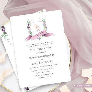 Dusty Lila, Mauve Pastel Formal Monogram Bröllop Inbjudningar