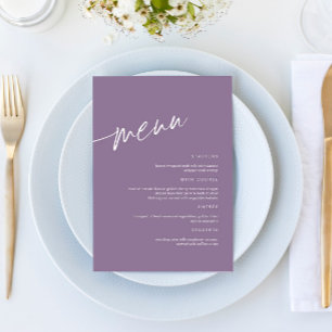 Dusty Lila Minimalist Bröllop Menu Meny