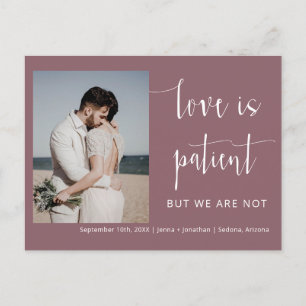 Dusty Lila Modern Minimum Script Photo Elopement Vykort