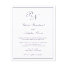 Dusty Lila Monogram Budget Wedding bjudande