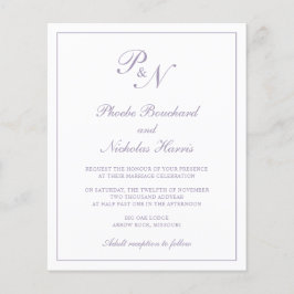 Dusty Lila Monogram Budget Wedding bjudande
