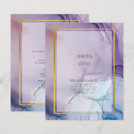 Dusty Lila Navy Blue Guld BLÄCK Wedding INVITE