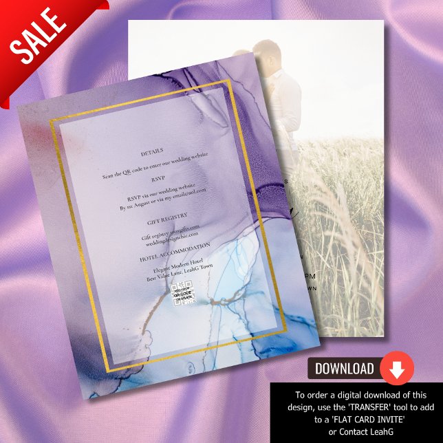 Dusty Lila Navy Blue Guld BLÄCK Wedding INVITE (Skapare uppladdad)