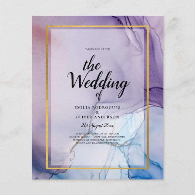 Dusty Lila Navy Blue Guld BLÄCK Wedding INVITE Flygblad (Framsidan)