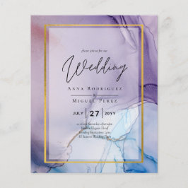 Dusty Lila Navy Blue Guld BLÄCK Wedding INVITE Flygblad