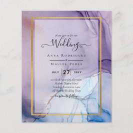 Dusty Lila Navy Blue Guld BLÄCK Wedding INVITE Flygblad