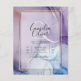 Dusty Lila Navy Blue Guld BLÄCK Wedding INVITE Flygblad
