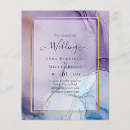 Dusty Lila Navy Blue Guld BLÄCK Wedding INVITE Flygblad