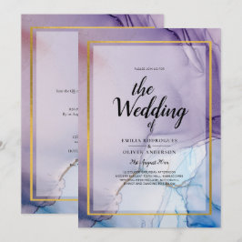 Dusty Lila Navy Blue Guld BLÄCK Wedding INVITE Inbjudningar