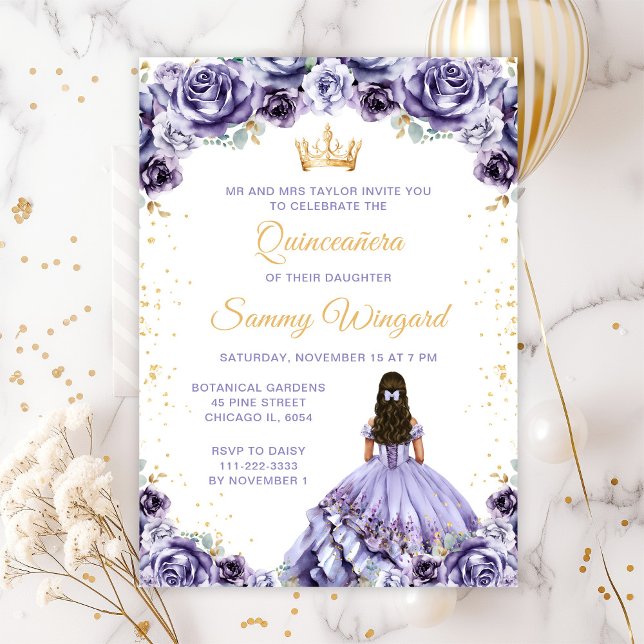 Dusty Lila Princess Blommigt Quinceañera Inbjudningar (Skapare uppladdad)