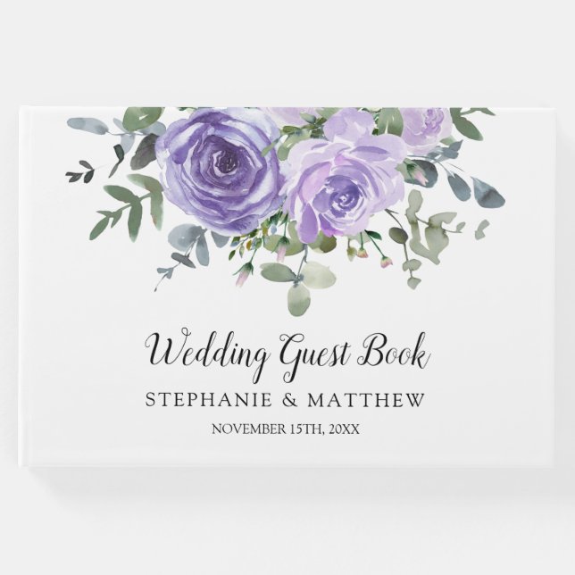Dusty Lila Ro Eucalyptus Botaniska Bröllop Gästböcker (Framsida)