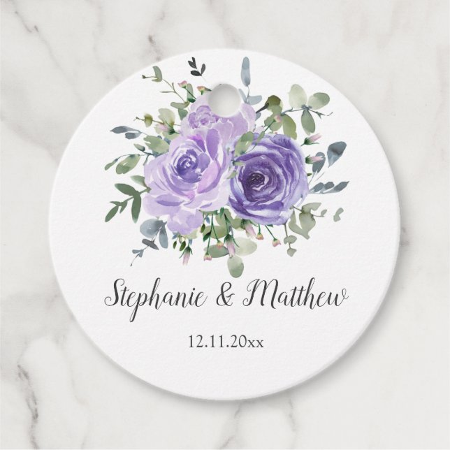 Dusty Lila Ro Eucalyptus Botaniska Bröllop Gåvor Etiketter (Framsida)