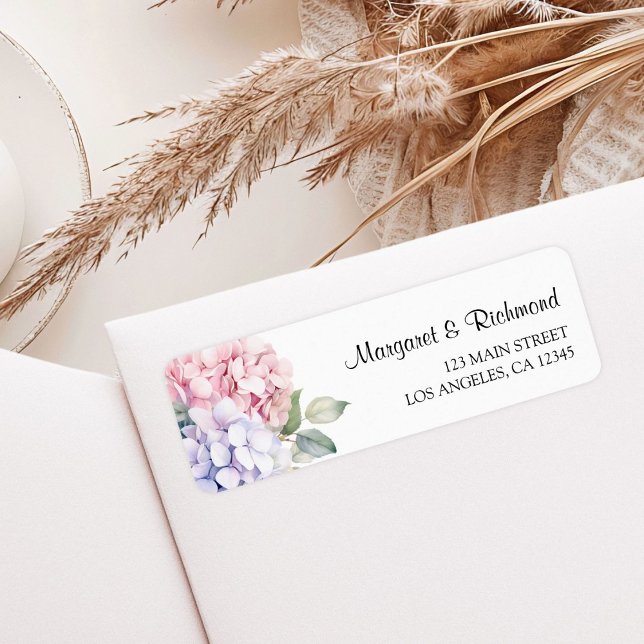Dusty Lila & Rosa Hydrangea Bröllop Adress Returadress Etikett (Skapare uppladdad)
