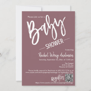 Dusty Lila Script Baby Shower QR-kodfoto Inbjudningar