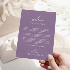 Dusty Lila Välkomna Itinerary-tack-kort Inbjudningar