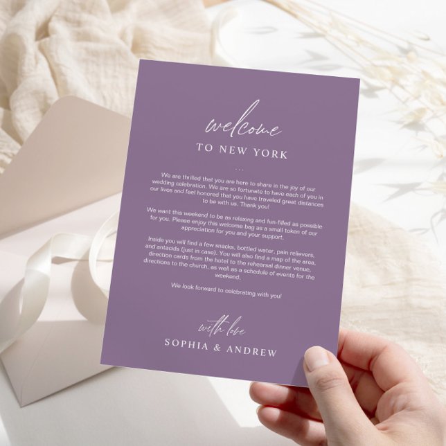 Dusty Lila Välkomna Itinerary-tack-kort Inbjudningar (Skapare uppladdad)