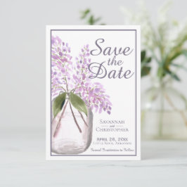 Dusty Lila Watercolor Burk i Lilacs Bröllop Spara Datumet