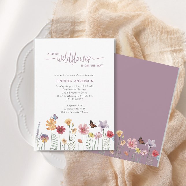 Dusty Lila Watercolor Wildblomma Baby Shower Inbjudningar (Skapare uppladdad)
