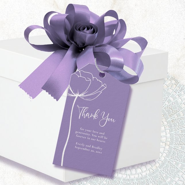 Dusty Lila White Blommigt Bröllop Tack Presentetikett (Skapare uppladdad)