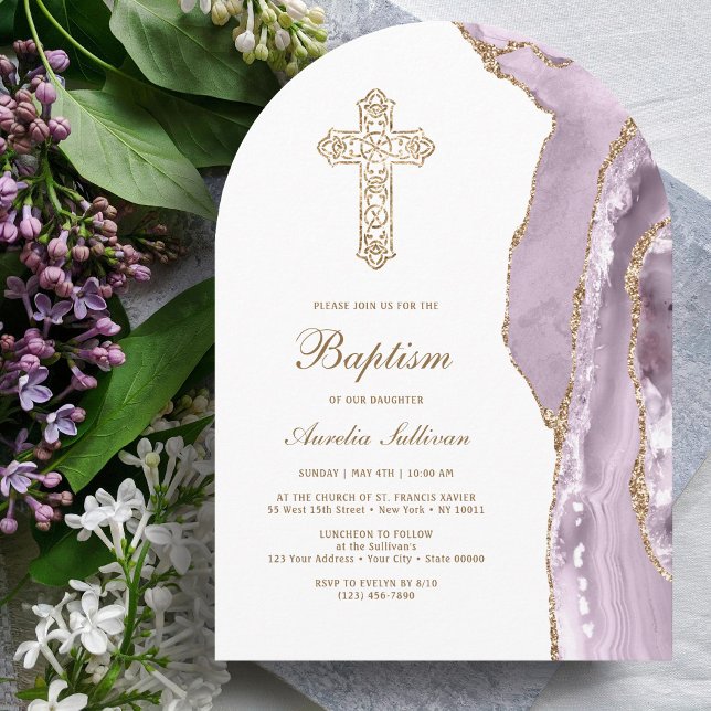 Dusty Lilac Agate Baptism Inbjudningar (Skapare uppladdad)