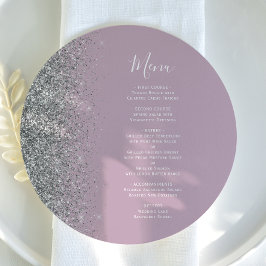 Dusty Lilac Silver Glitter Round Bröllop Menu Meny