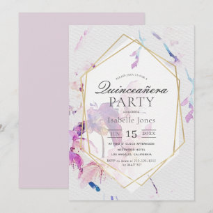 Dusty Lilac Watercolor Blommigt Quinceañera Inbjudningar